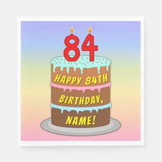 84誕生日:おもしろいケーキとキャンドル+名前をカスタムする スタンダードランチョンナプキン (正面)