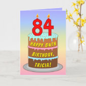 84誕生日—おもしろいケーキ&キャンドル、名前をカスタムする付き カード (黄色い花)