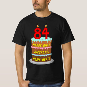 84誕生日—おもしろいケーキ&キャンドル、名前をカスタムする付き Tシャツ