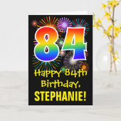 84誕生日:おもしろい花火パターン+虹84 カード (黄色い花)