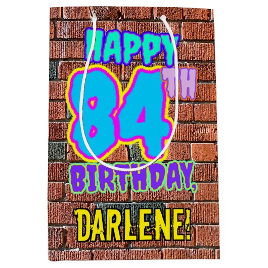 84誕生日:おもしろい、アーバングラフィティインスパイアルック ミディアムペーパーバッグ (正面)