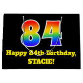 84誕生日~おもしろい, カラフル, 鮮やか, Rainbow 84 ラージペーパーバッグ (正面)
