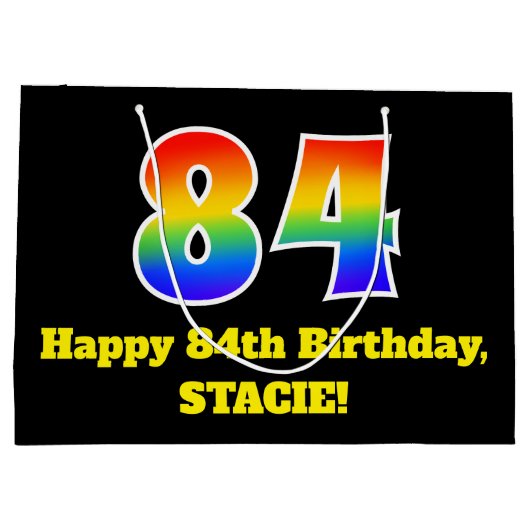 84誕生日~おもしろい, カラフル, 鮮やか, Rainbow 84 ラージペーパーバッグ (裏面)