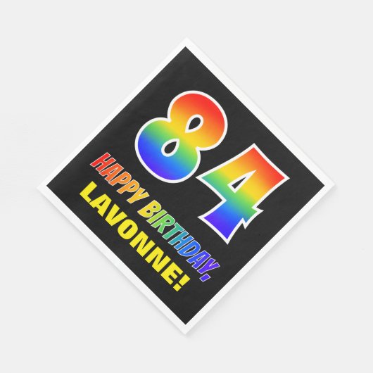 84誕生日:はっきりした,おもしろい,シンプル虹, 84 スタンダードランチョンナプキン (角)