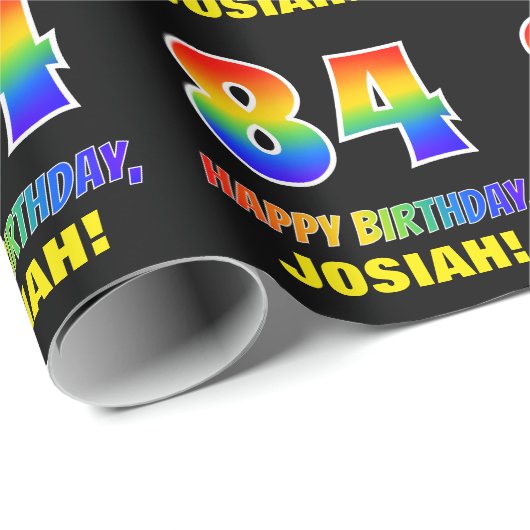 84誕生日:はっきりした,おもしろい,シンプル虹, 84 ラッピングペーパー (ロールコーナー)