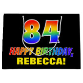 84誕生日:はっきりした,おもしろい,シンプル虹， 84 ラージペーパーバッグ (正面)