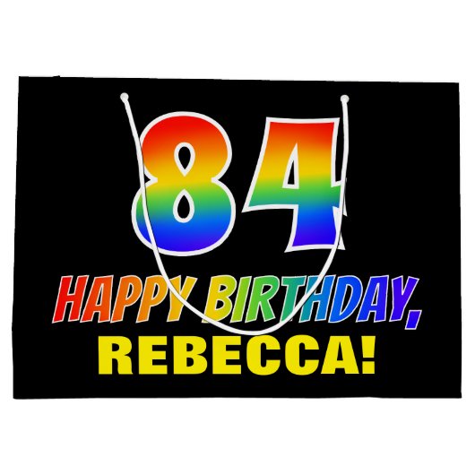 84誕生日:はっきりした,おもしろい,シンプル虹， 84 ラージペーパーバッグ (裏面)