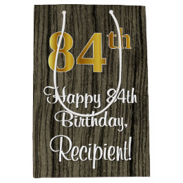 84誕生日:エレガントフェイク金ゴールドルック#,フェイク Wood ミディアムペーパーバッグ