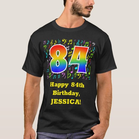 84誕生日:カラフルMusic Symbols, Rainbow 84 Tシャツ (正面)