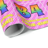 84誕生日：ピンクストライプのハート、レインボー# 84 ラッピングペーパー (ロールコーナー)