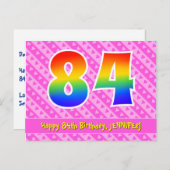 84誕生日:ピンクストライプハート、レインボー84 ポストカード (正面/裏面)