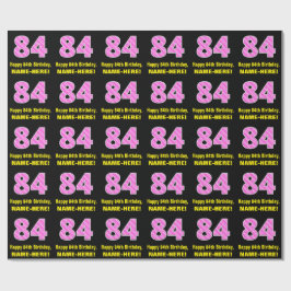 84誕生日：ピンクストライプ色のハートと"84" +名前 ラッピングペーパー
