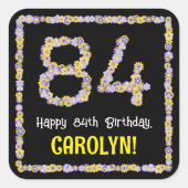 84誕生日:フローラ花数名前をカスタムする スクエアシール (正面)