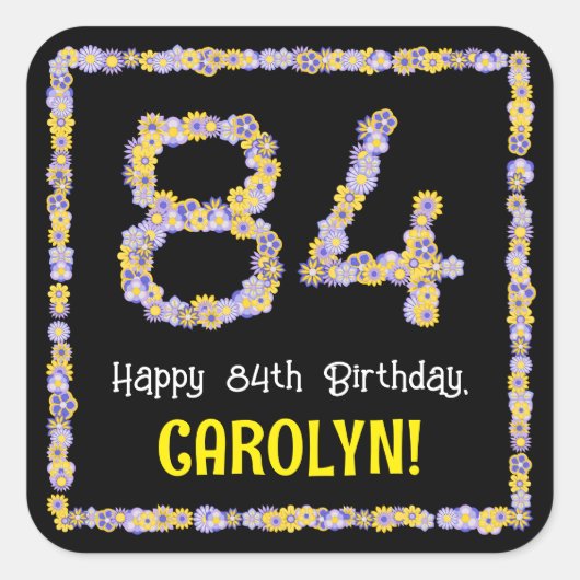 84誕生日:フローラ花数名前をカスタムする スクエアシール (正面)