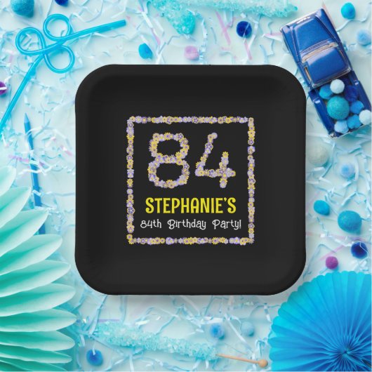 84誕生日:フローラ花数名前をカスタムする ペーパープレート (パーティー)