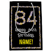 84誕生日:フローラ花数名前をカスタムする ミディアムペーパーバッグ (正面)