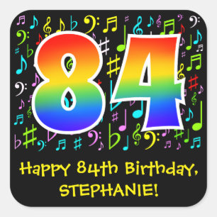 84誕生日:ミュージカラフルックシンボル，レインボー84 スクエアシール
