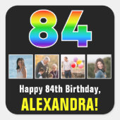 84誕生日：レインボー「84」、写真カスタムと名前 スクエアシール (正面)