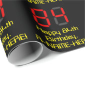 84誕生日:レッドデジタルクロックスタイル「84」 +名前 ラッピングペーパー (ロールコーナー)