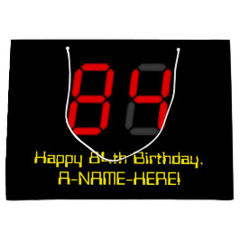 84誕生日：レッドデジタルクロックスタイル「84」 +名前 ラージペーパーバッグ