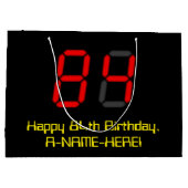 84誕生日:レッドデジタルクロックスタイル「84」 +名前 ラージペーパーバッグ (裏面)