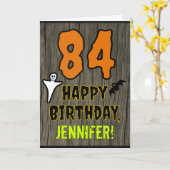 84誕生日:不気味ハロウィーンテーマ、名前をカスタムする カード (黄色い花)