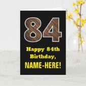 84誕生日:名前フェイク、木目パターン「84」 カード (黄色い花)