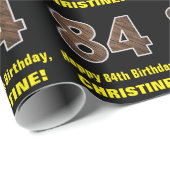 84誕生日:名前フェイク&木目パターン「84」 ラッピングペーパー (ロールコーナー)