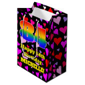 84誕生日:愛するハートパターン、虹# 84 ミディアムペーパーバッグ (正面アングル)