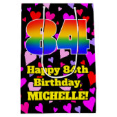 84誕生日:愛するハートパターン、虹# 84 ミディアムペーパーバッグ (裏面)