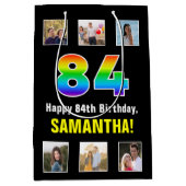 84誕生日: Rainbow "84",写真カスタムと名前 ミディアムペーパーバッグ (正面)
