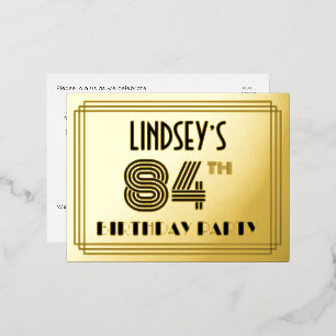 84th誕生日パーティー～アールデコスタイル"84" +名前 箔招待状ポストカード