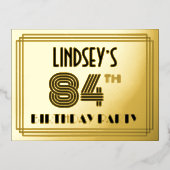 84th誕生日パーティー~アールデコスタイル"84" +名前 箔招待状ポストカード (正面)