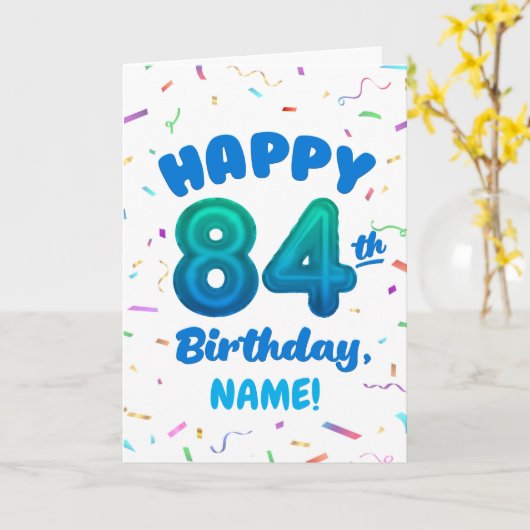 84th Balloon Number Custom Name Birthday Card カード (黄色い花)
