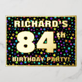 84th Birthday Party —おもしろいカラフル、Stars Pattern 箔招待状 (正面)
