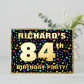 84th Birthday Party —おもしろいカラフル、Stars Pattern 箔招待状 (立ち正面)