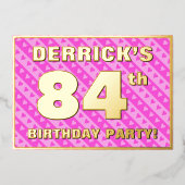 84th Birthday Party —おもしろいピンクハートとストライプ 箔招待状 (正面)