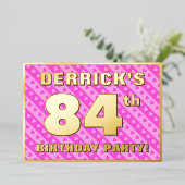 84th Birthday Party —おもしろいピンクハートとストライプ 箔招待状 (立ち正面)