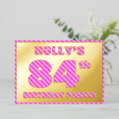 84th Birthday Party — はっきりした、おもしろい、ピンクストライプ色84 箔招待状 (立ち正面)
