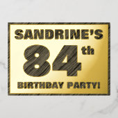 84th Birthday Party — はっきりしたWood Grainフェイク文字 箔招待状 (正面)