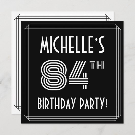 84th Birthday Party:アールデコスタイル(名前をカスタムする付) 招待状 (正面/裏面)