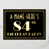 84th Birthday Party:アールデコルック"84"、名前あり 箔招待状 (正面)