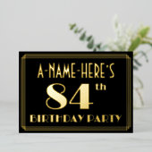 84th Birthday Party:アールデコルック"84"、名前あり 箔招待状 (立ち正面)
