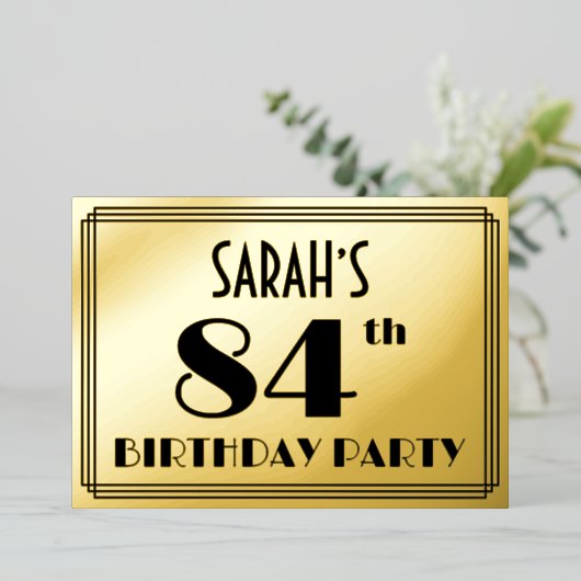 84th Birthday Party —アールデコ検索「84」 +名前 箔招待状 (立ち正面)