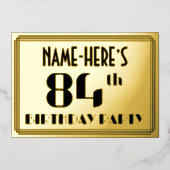 84th Birthday Party:アールデコ「84」と名前 箔招待状 (正面)