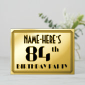 84th Birthday Party:アールデコ「84」と名前 箔招待状 (立ち正面)