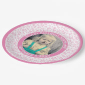 85あなたの写真の乱数パターンピンク/白 ペーパープレート (アングル)