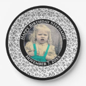 85あなたの写真の乱数パターン黒/白 ペーパープレート (正面)