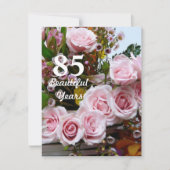 85の美しい年! -誕生会かピンクのバラ 招待状 (正面)