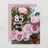 85の美しい年! -誕生会かピンクのバラ 招待状 (正面/裏面)